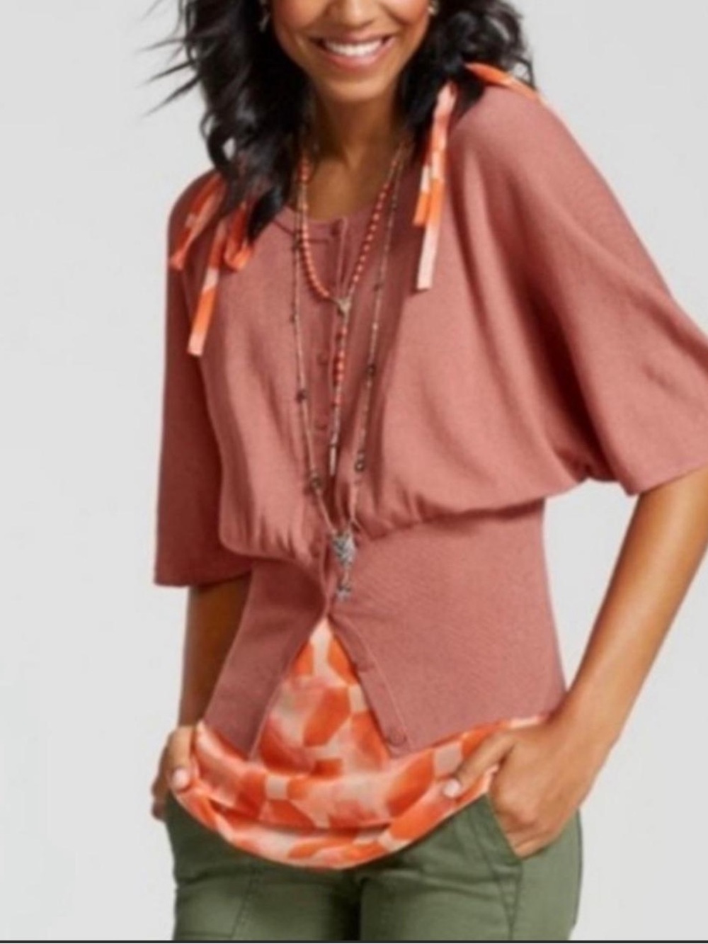 CAbi Brick Dust Rose Pink Alegria Dolman Sleeve Kimono Cardigan  M
